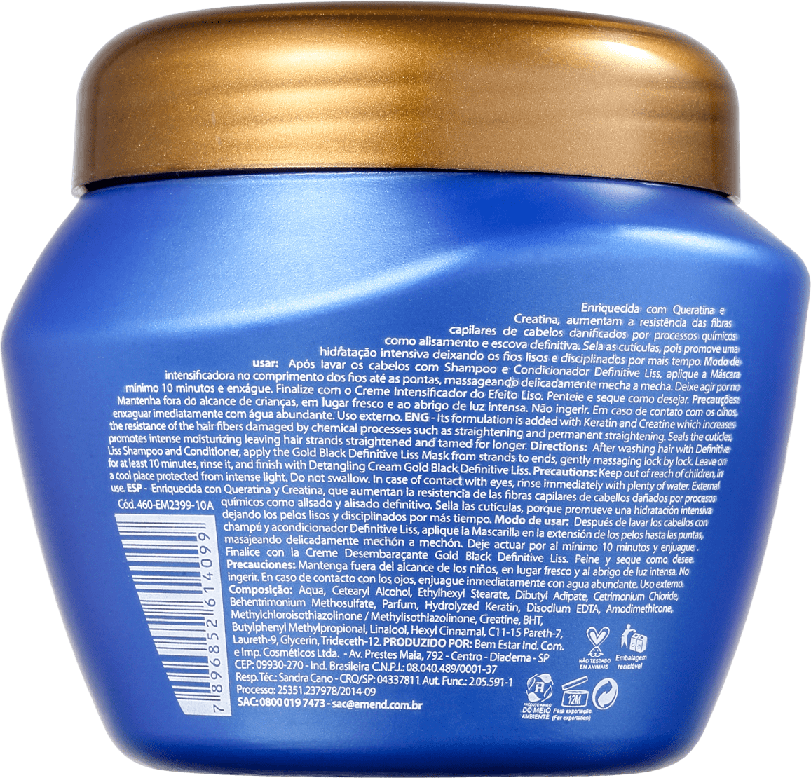 Amend Gold Black Definitive Liss - Máscara Capilar 350g