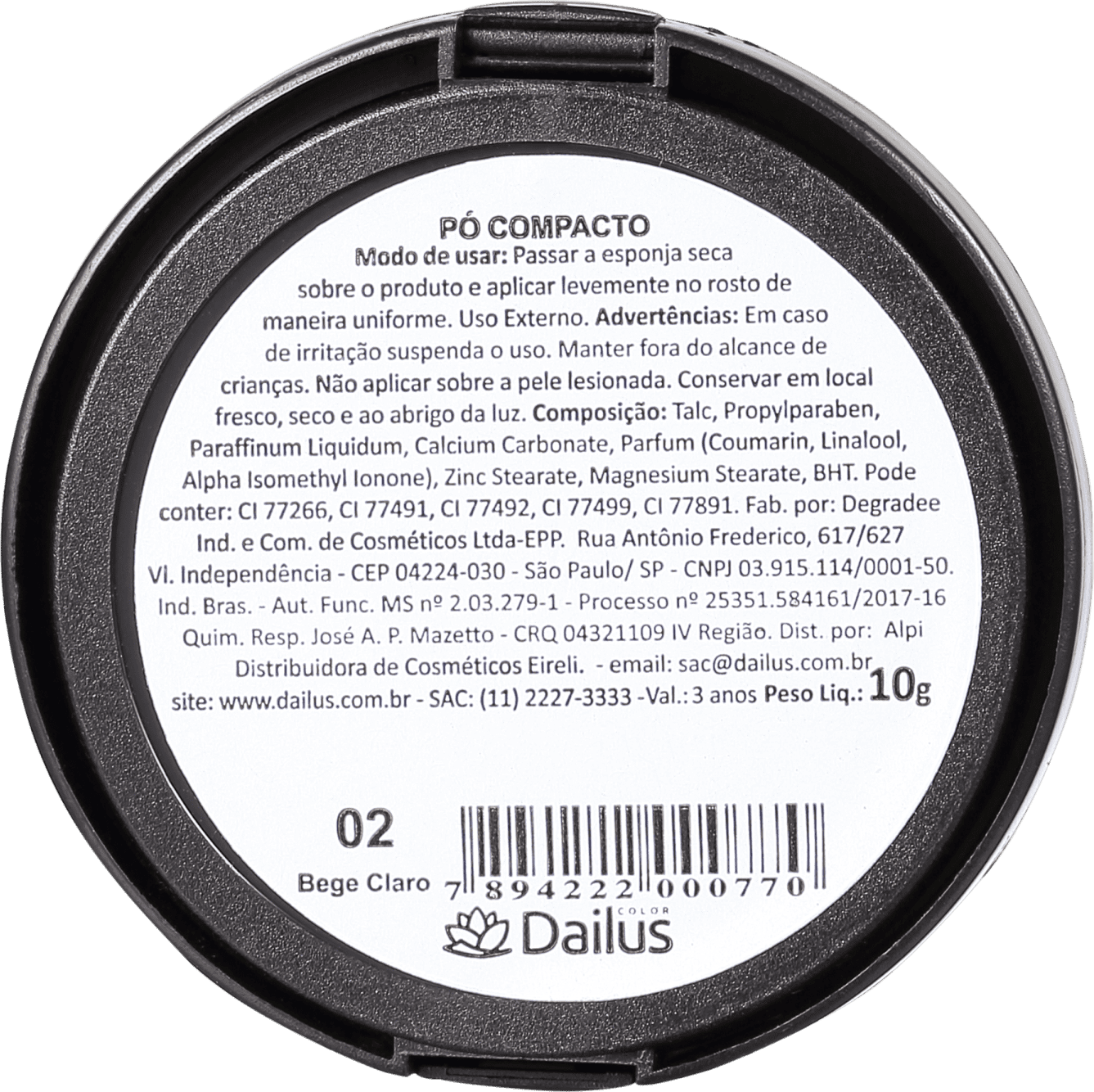 Dailus 02 Bege Claro - Pó Compacto Natural 10g