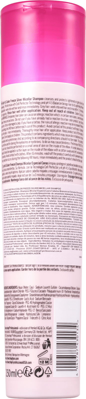 Schwarzkopf Professional BC Bonacure pH 4.5 Color Freeze Micellar Silver - Shampoo Desamarelador 250ml