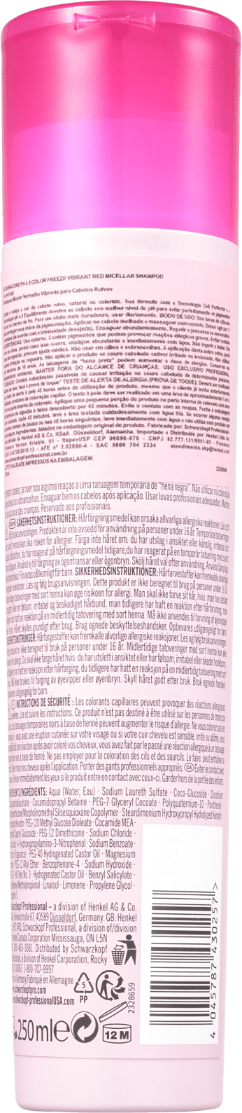 Schwarzkopf Professional BC Bonacure pH 4.5 Color Freeze Micellar Vibrant Red - Shampoo 250ml