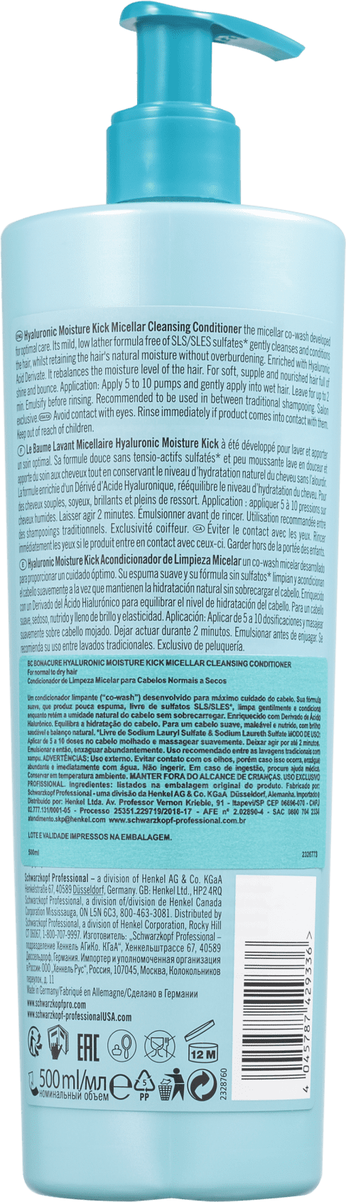 Schwarzkopf Professional BC Bonacure Hyaluronic Moisture Kick Micellar Cleasing - Condicionador Co-Wash 500ml