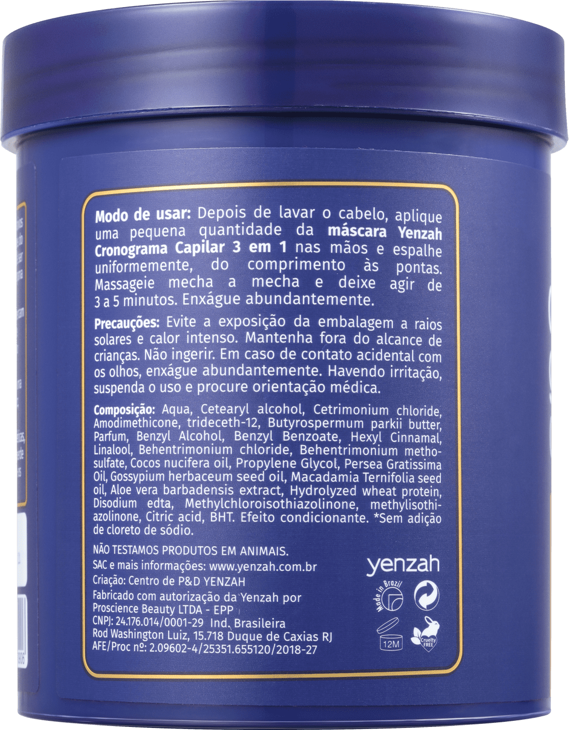 Yenzah Cronograma Capilar 3 em 1 - Máscara Capilar 1000g