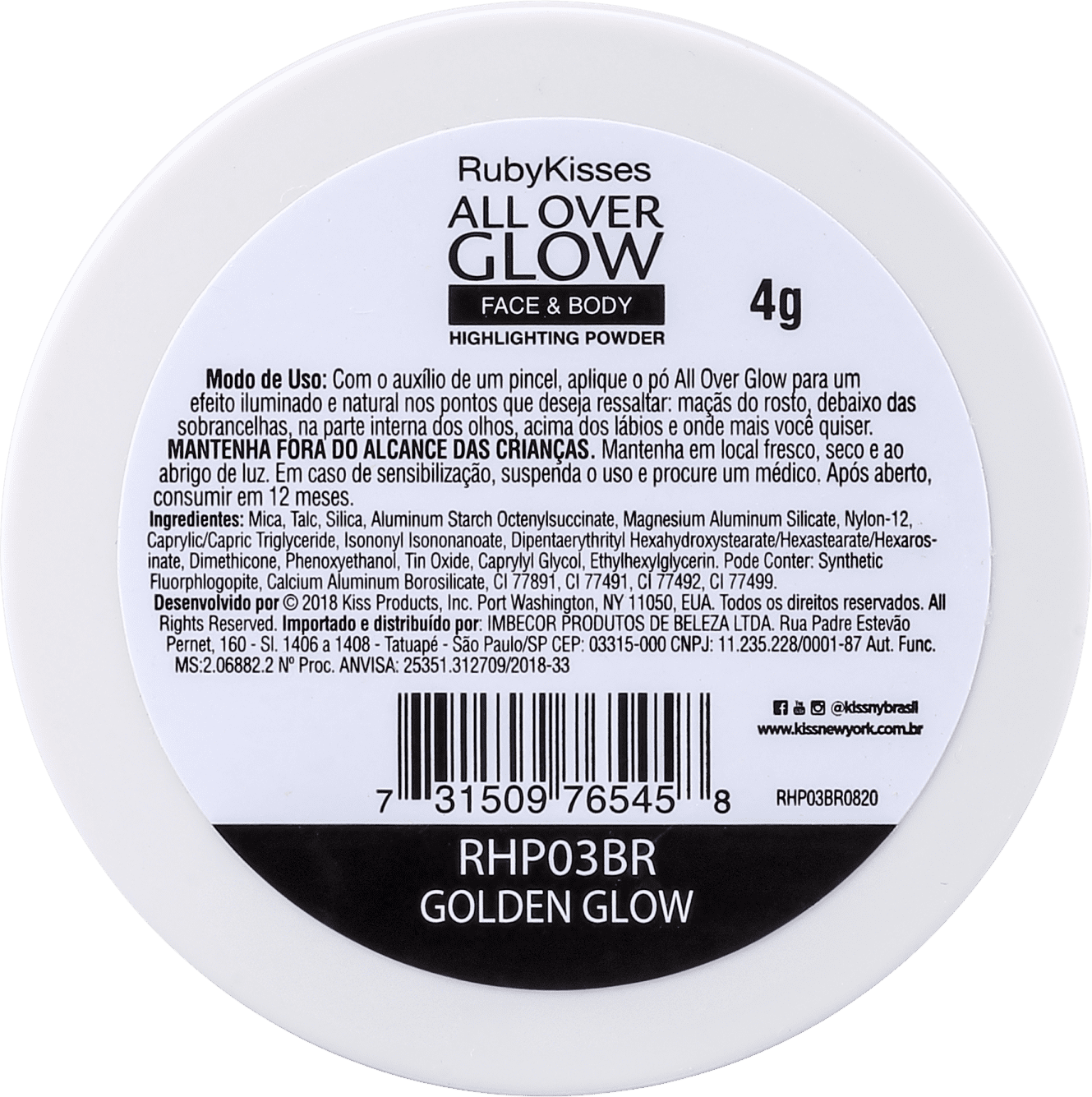 Kiss New York Ruby Kisses All Over Glow Golden Glow - Pó Iluminador 4g