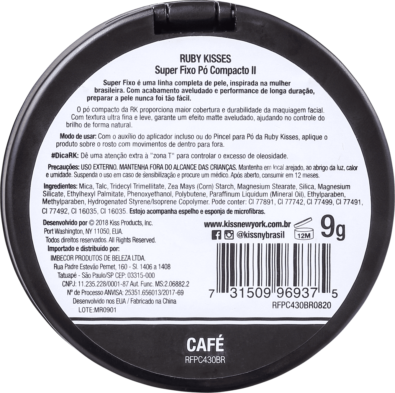 Kiss New York Ruby Kisses Super Fixo Café - Pó Compacto 9g