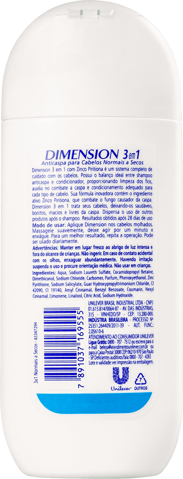 Dimension 3 em 1 Zinco Piritiona Secos - Shampoo Anticaspa 200ml
