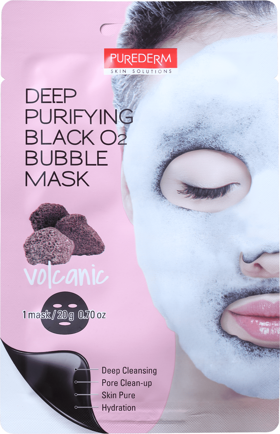 Purederm Deep Purifying Black O2 Volcanic Bubble - Máscara de Limpeza Facial 20g