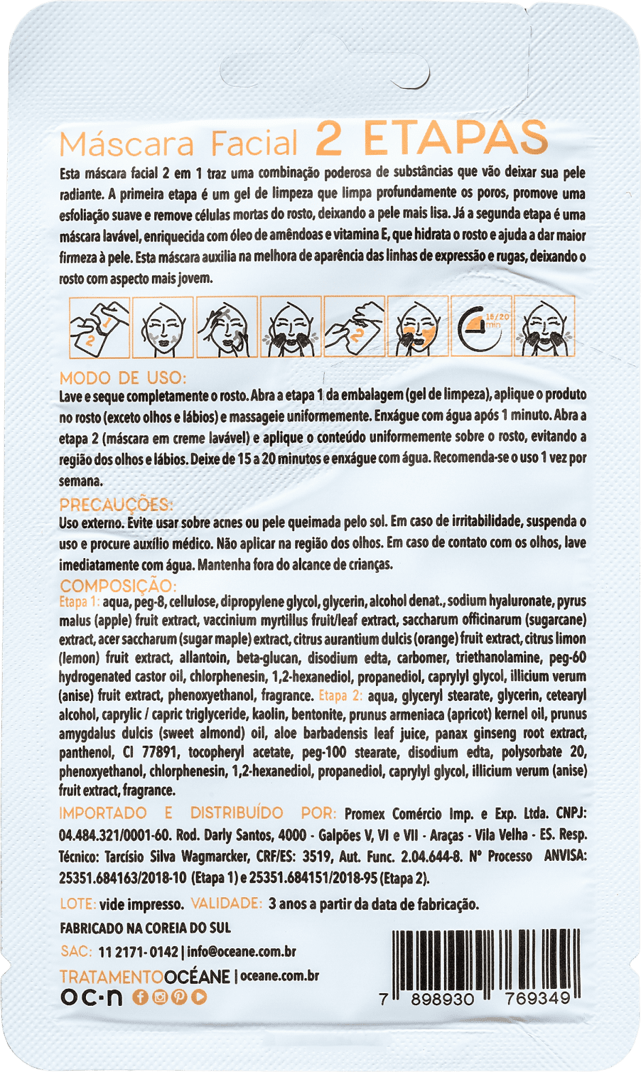 Océane 2 Step Amêndoa e Vitamina E - Máscara Facial 13g
