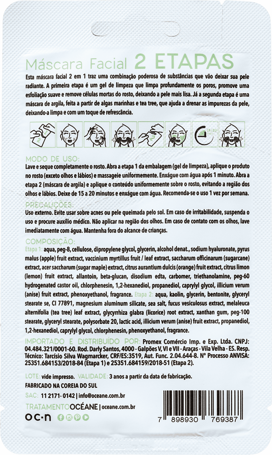 Océane 2 Step Algas Marinhas e Tea Tree - Máscara Facial 13g