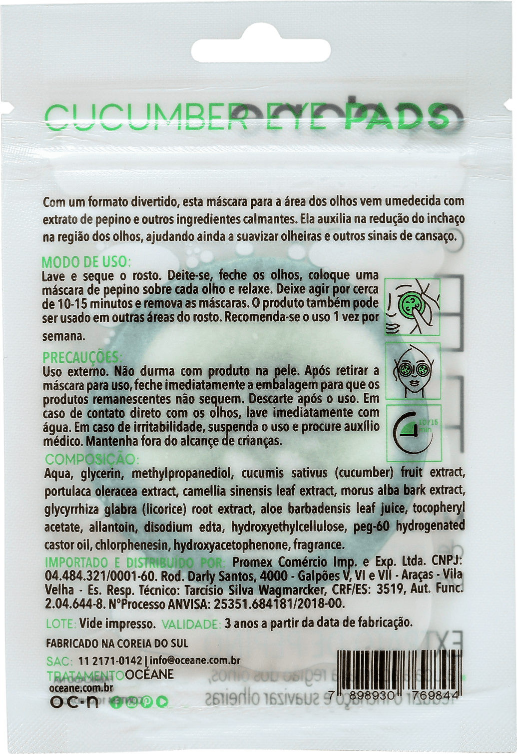 Océane Cucumber Eye Pads - Máscara para Área dos Olhos (10 Unidades)