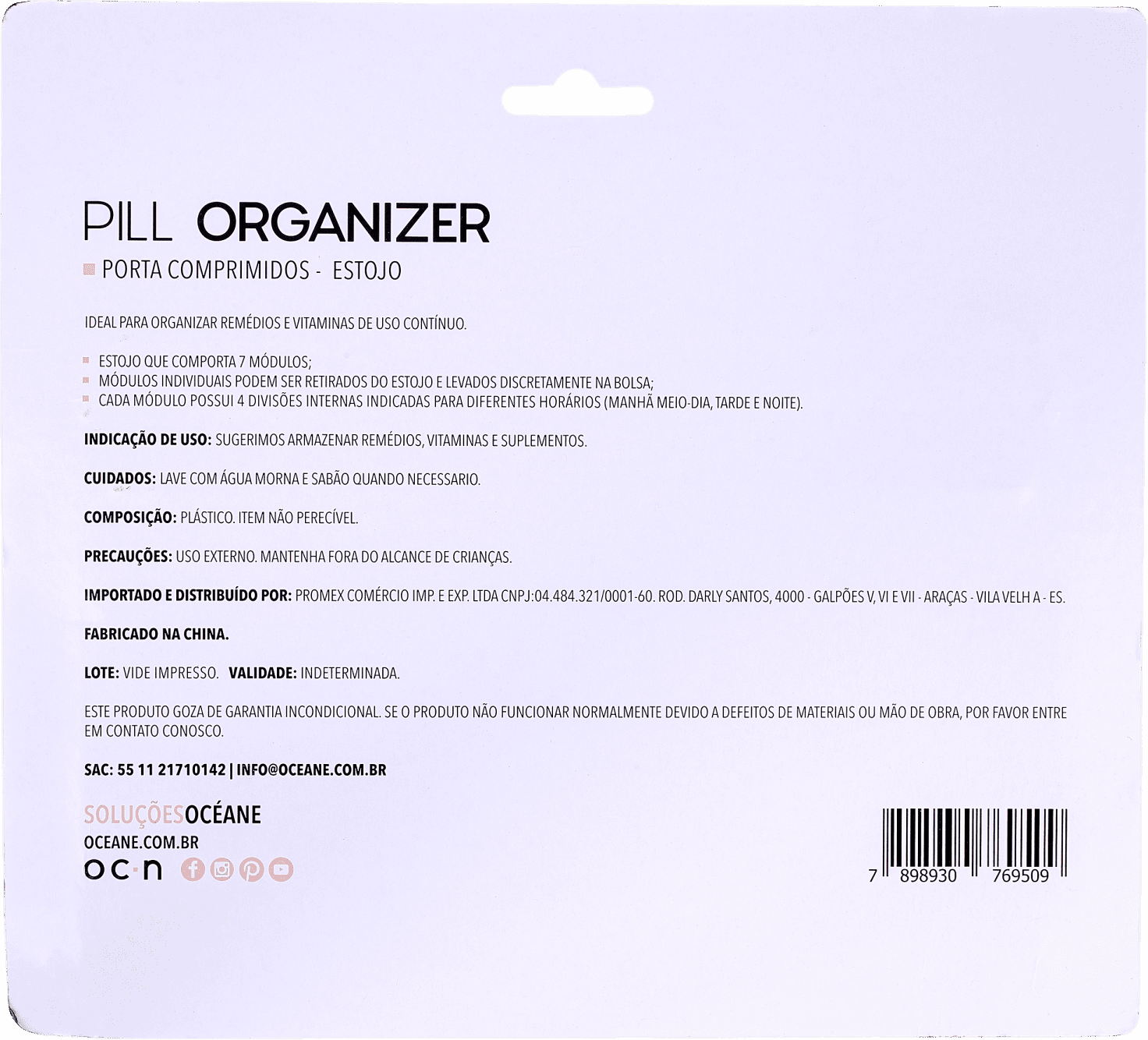 Océane Pill Organizer Colorido - Porta Comprimidos