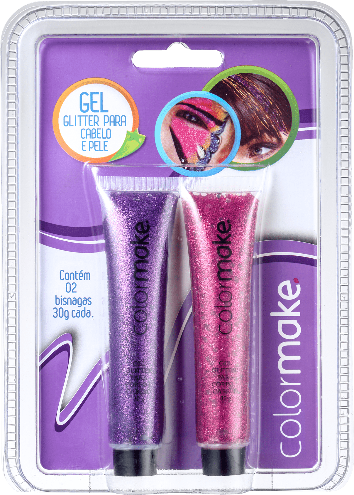 Kit Colormake Gel Glitter Rosa e Roxo (2 Produtos)
