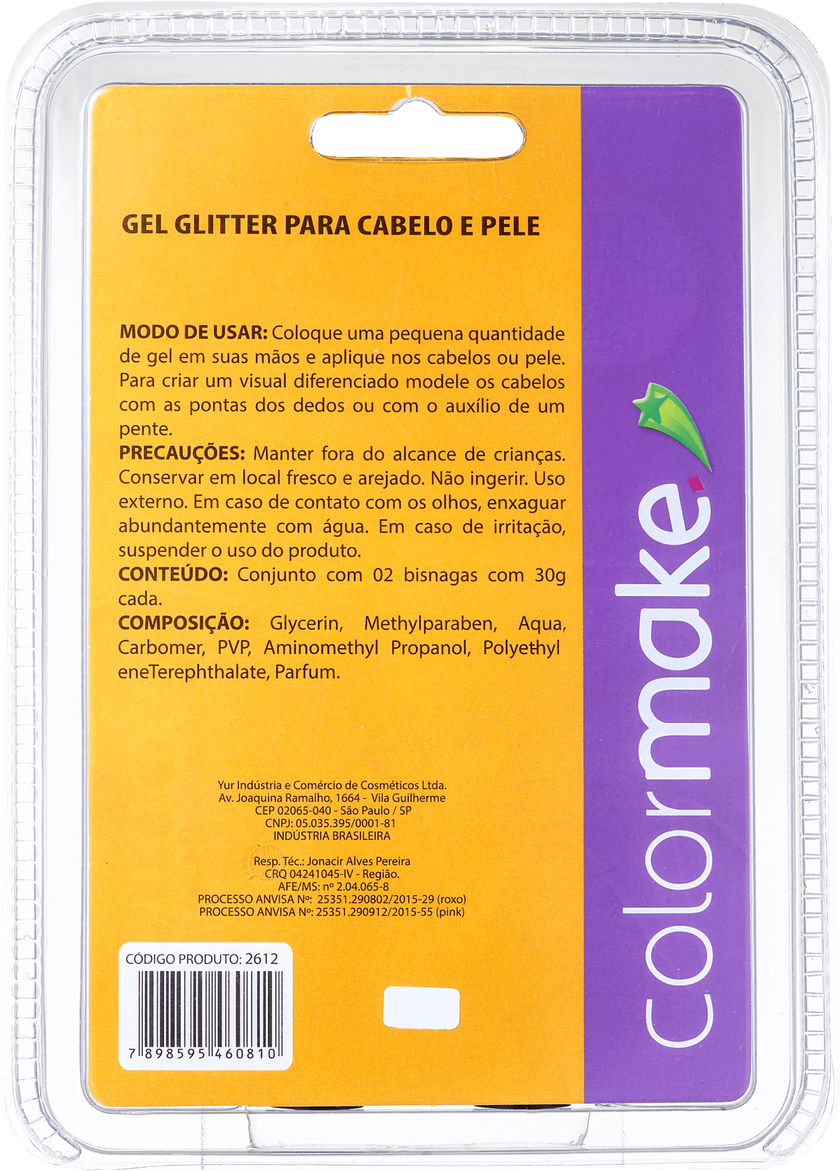 Kit Colormake Gel Glitter Rosa e Roxo (2 Produtos)