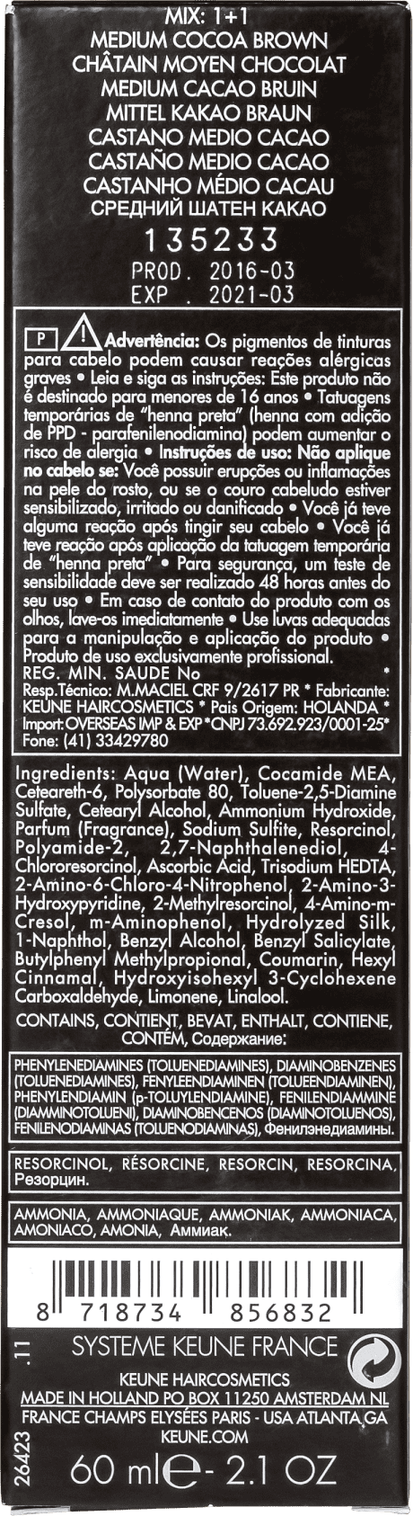 Keune Tinta Color 4.23 Castanho Médio Cacau - Coloração 60ml