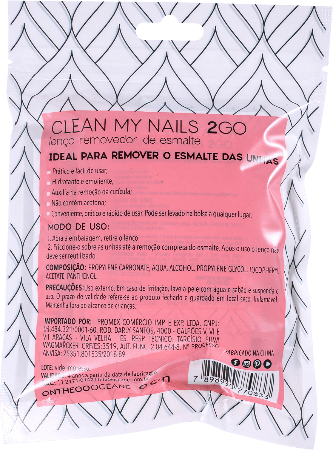 Océane Clean My Nails 2 Go - Lenço Removedor de Esmalte (6 Unidades)
