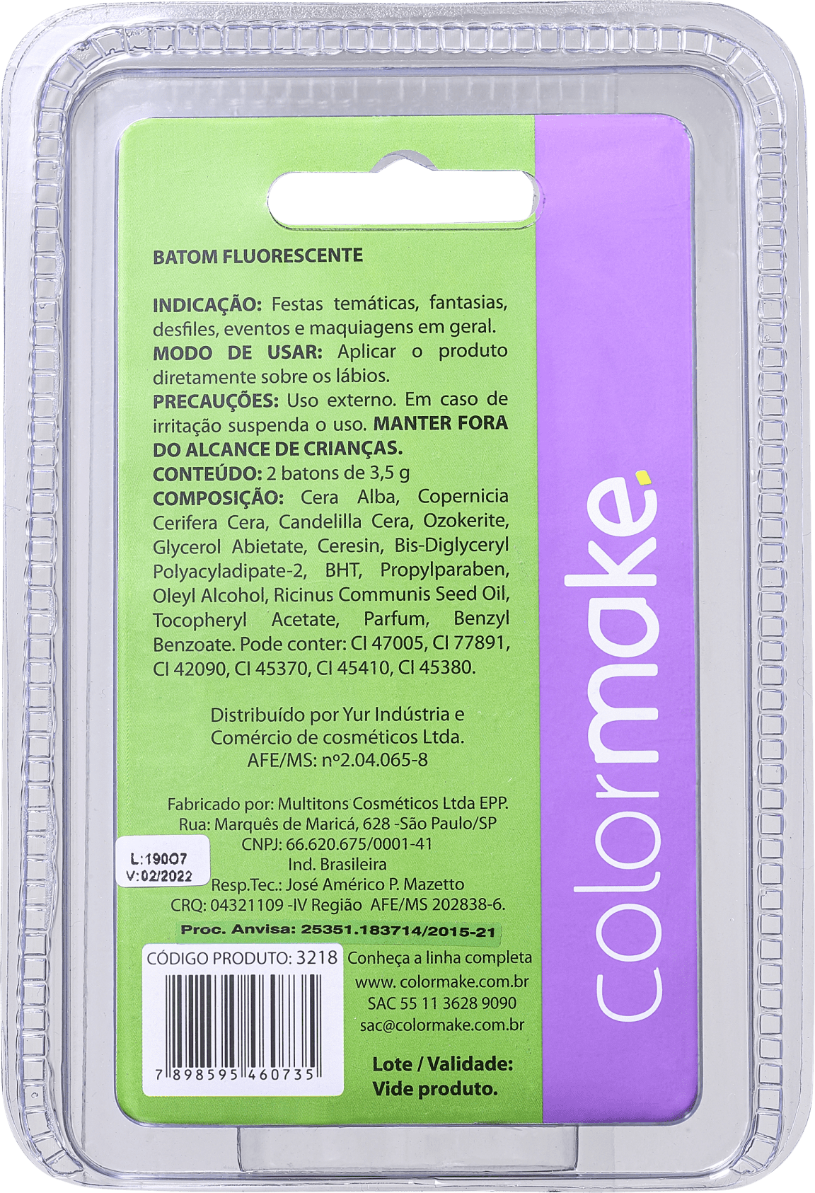 Kit Colormake Batom Fluorescente Laranja e Pink (2 Unidades)