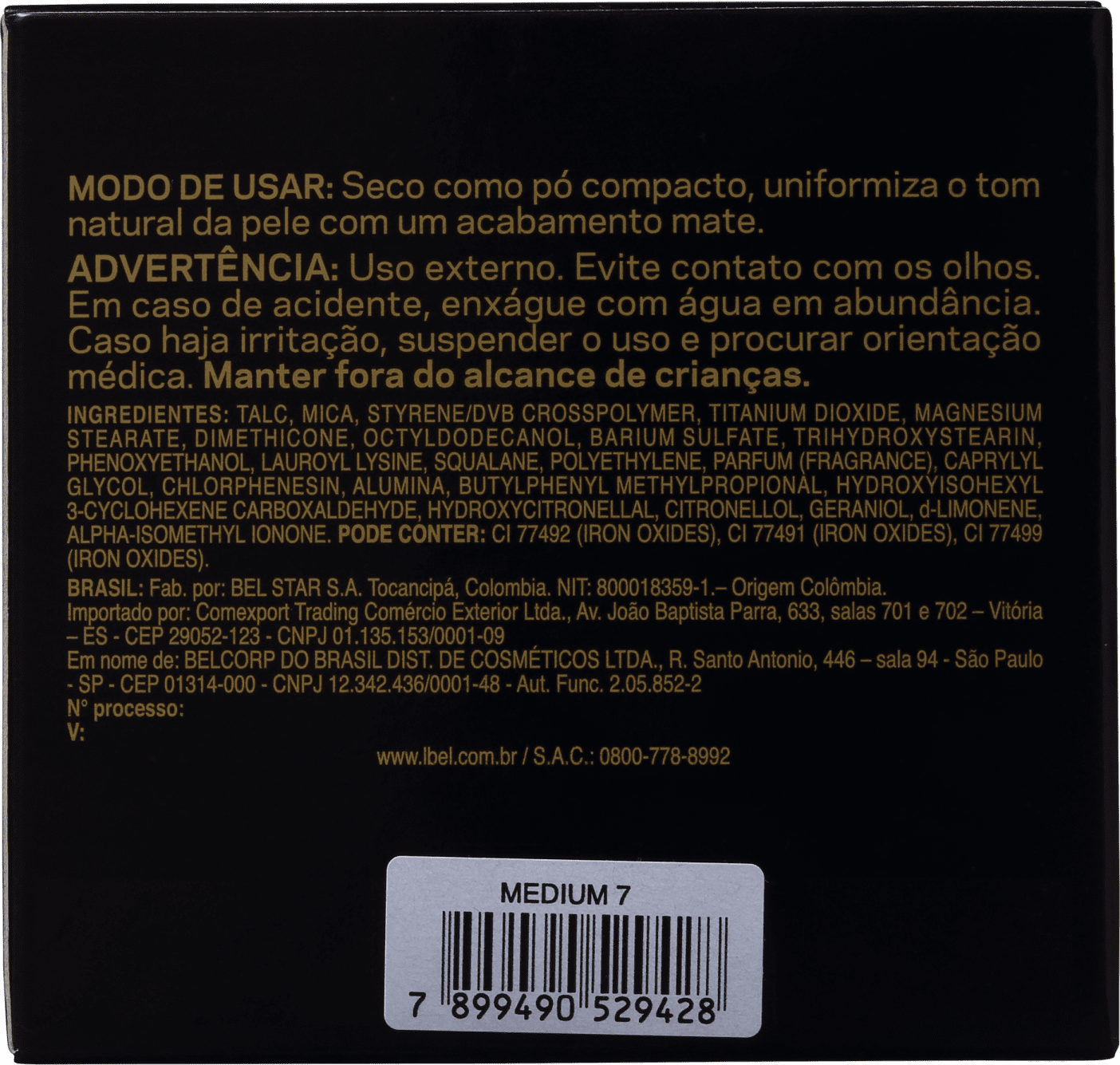L'Bel Controle de Brilho Medium 7 - Pó Compacto Matte 10g