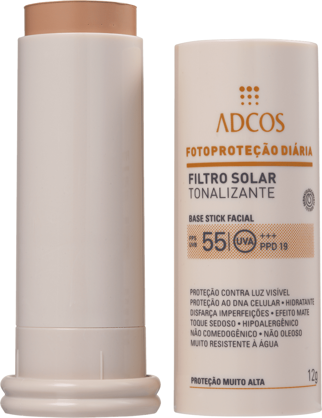 Adcos Fotoproteção Diária Tonalizante Stick FPS 55 Beige - Protetor Solar com Cor 12g