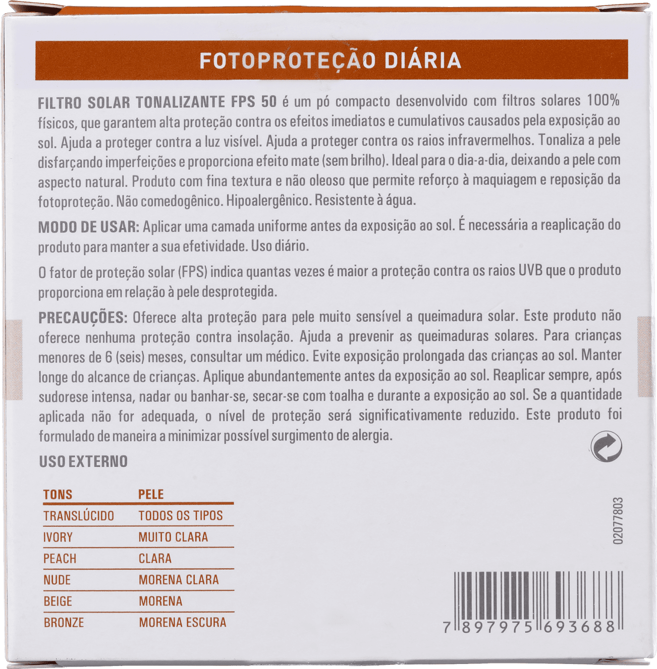 Adcos Fotoproteção Diária Tonalizante Pó Compacto FPS 50 Beige - Protetor Solar com Cor 11g