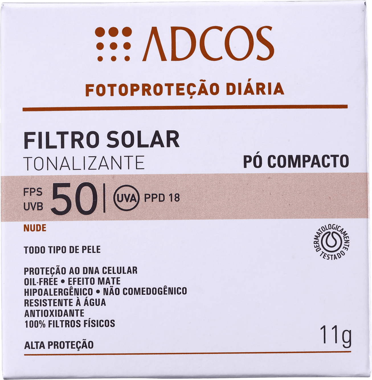 Adcos Fotoproteção Diária Tonalizante Pó Compacto FPS 50 Nude - Protetor Solar com Cor 11g