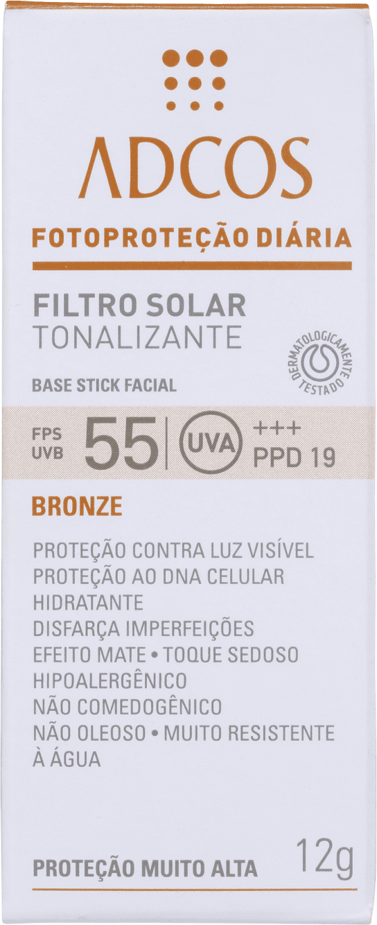 Adcos Fotoproteção Diária Tonalizante Stick FPS 55 Bronze - Protetor Solar com Cor 12g