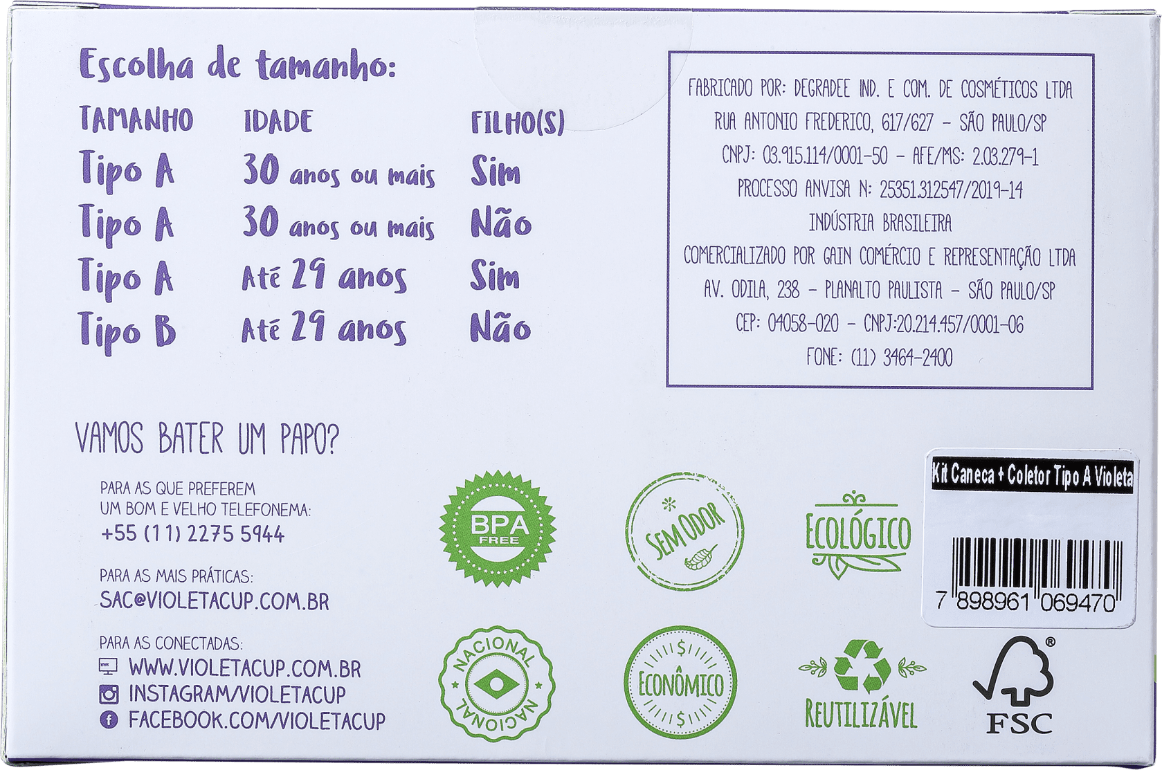 Kit Violeta Cup Tipo A Violeta (2 Produtos)
