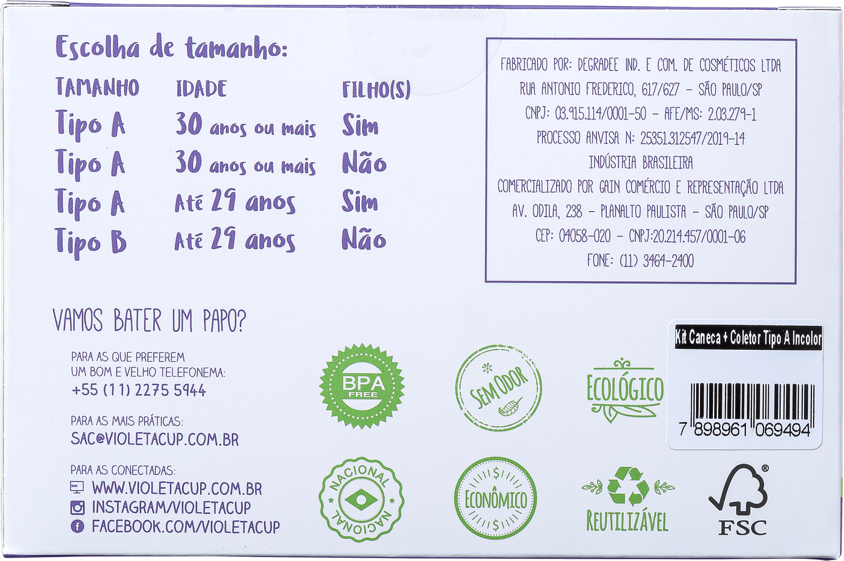 Kit Violeta Cup Tipo A Transparente (2 Produtos)