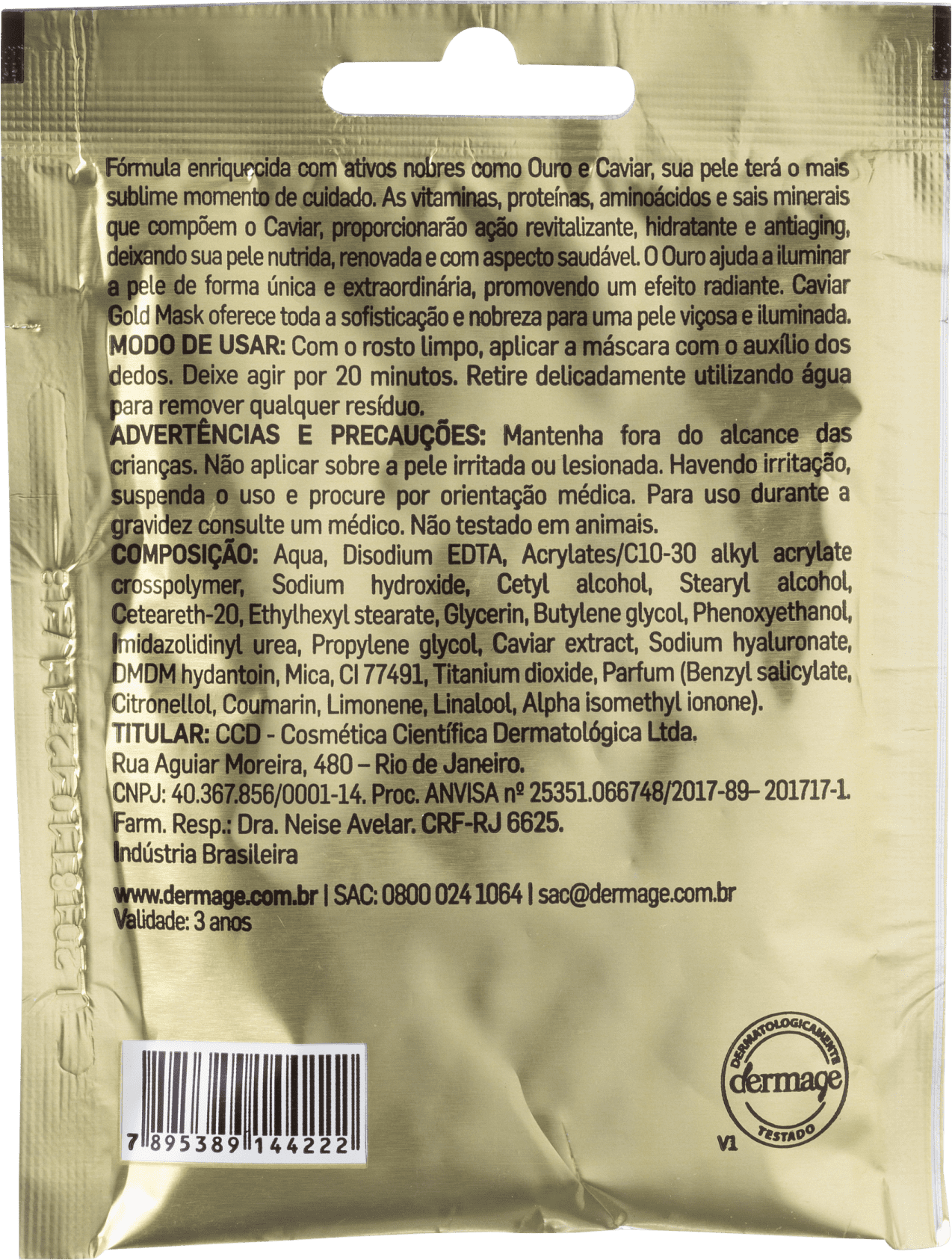 Dermage Caviar Gold - Máscara Facial 10g