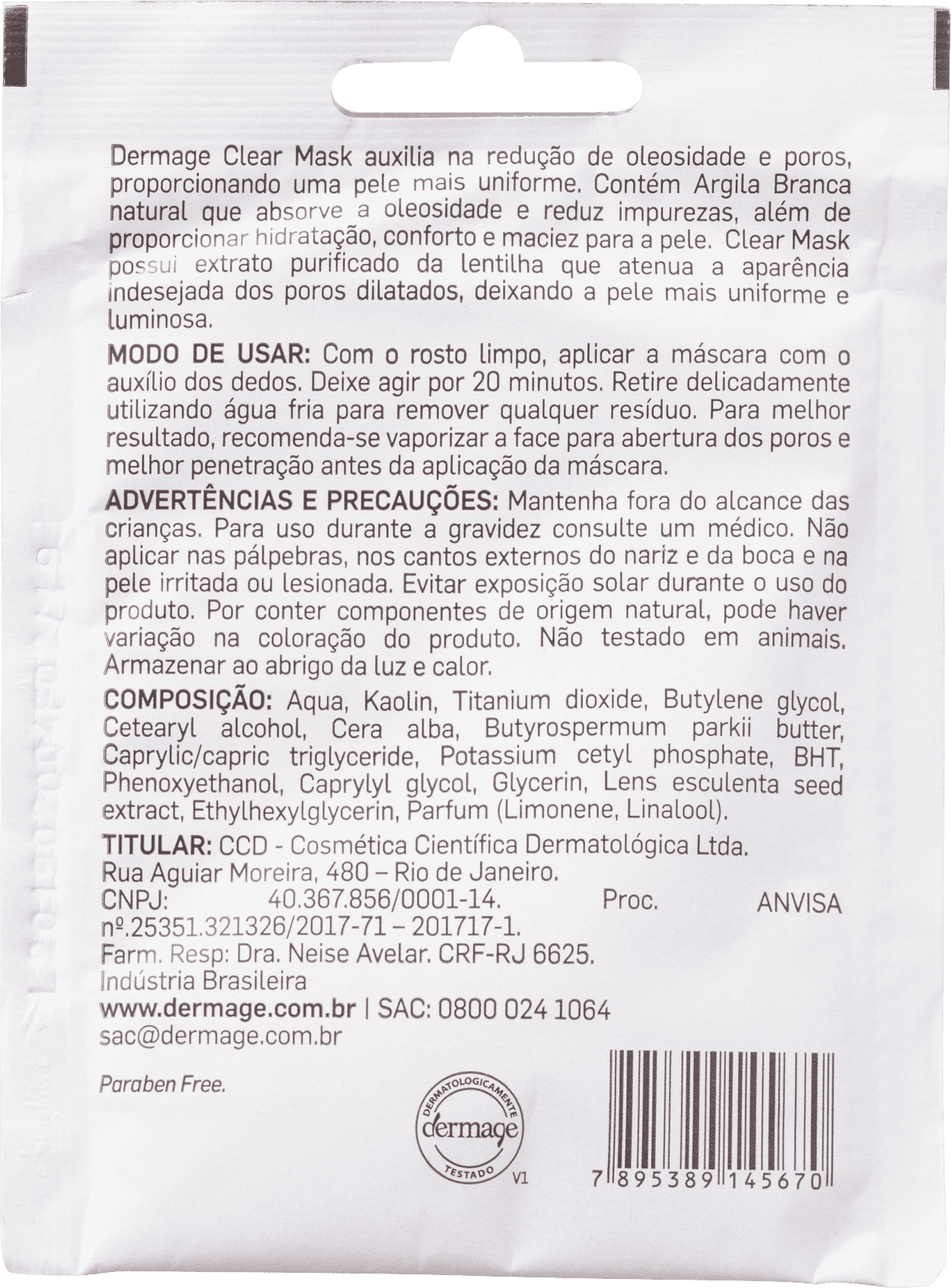 Dermage Clear - Máscara Facial 10g
