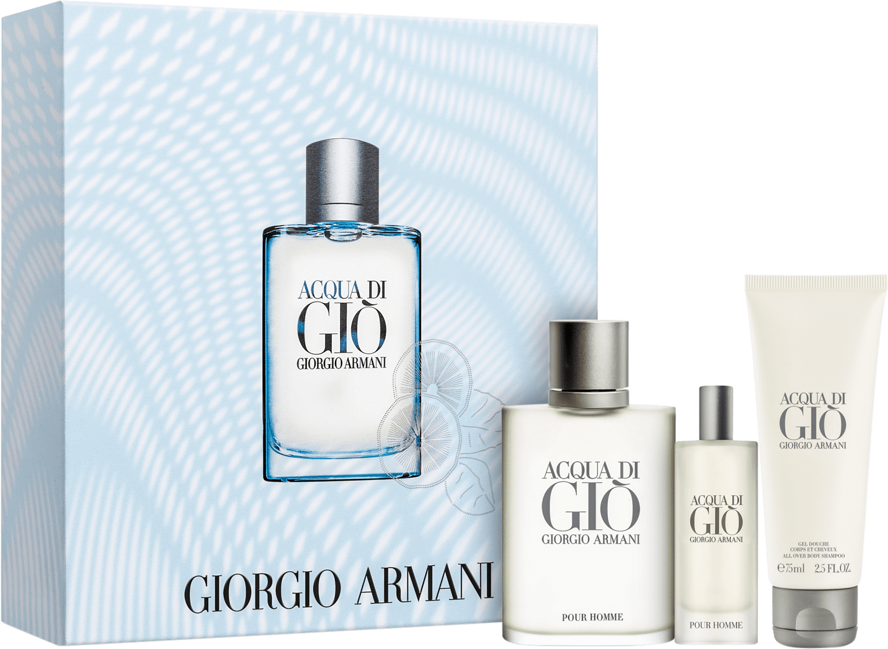 Conjunto Acqua di Giò Homme Trio Giorgio Armani Masculino - Eau de Toilette 100ml + Travel Size 15ml + Gel de Banho 75ml