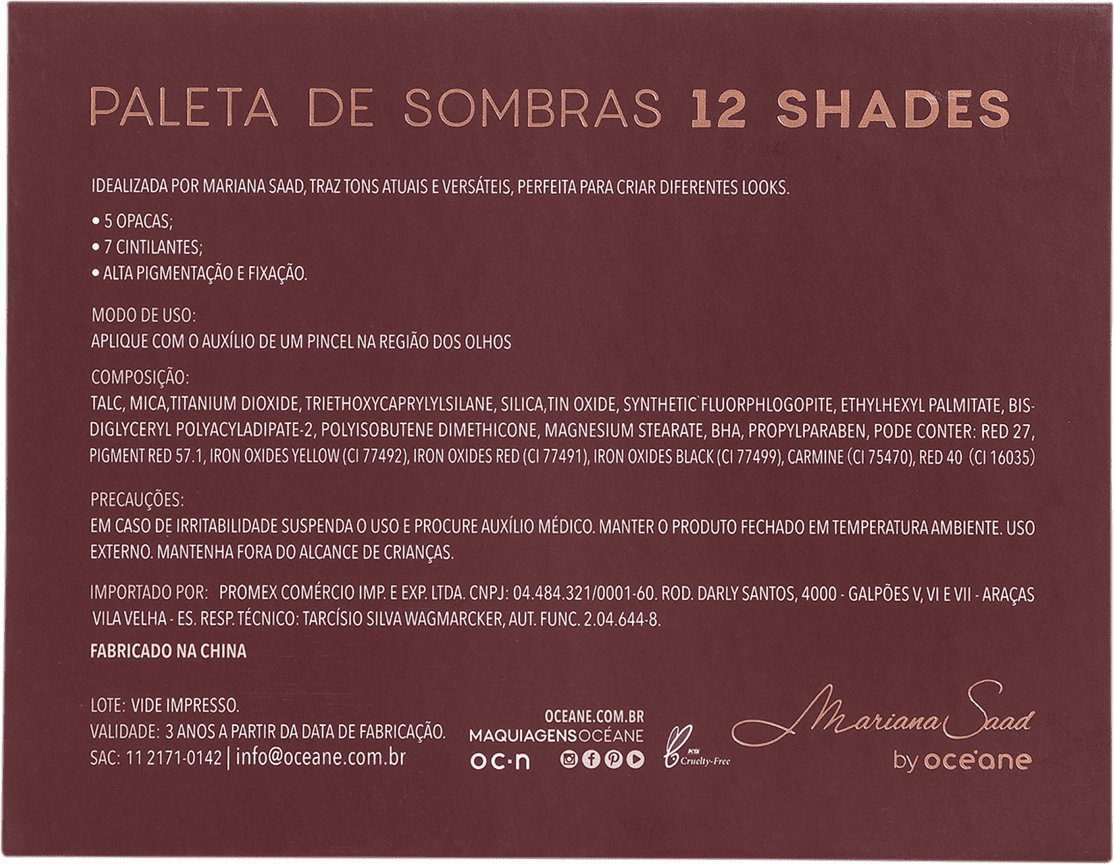 Mariana Saad By Océane 12 Shades - Paleta de Sombras 205g