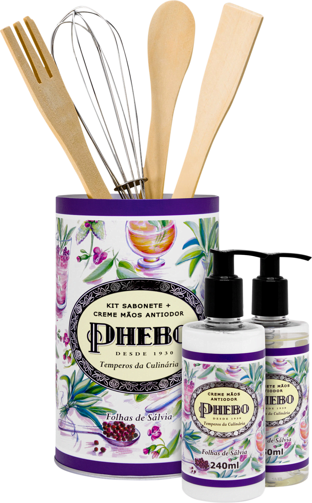 Kit Phebo Temperos da Culinária Folhas de Sálvia - Sabonete Líquido 250ml + Creme Hidratante para as Mãos 240ml