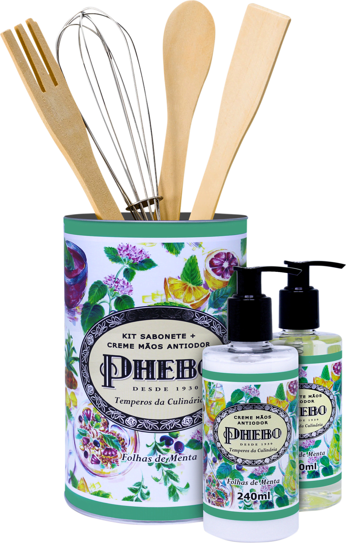 Kit Phebo Temperos da Culinária Folhas de Menta - Sabonete Líquido 250ml + Creme Hidratante para as Mãos 240ml