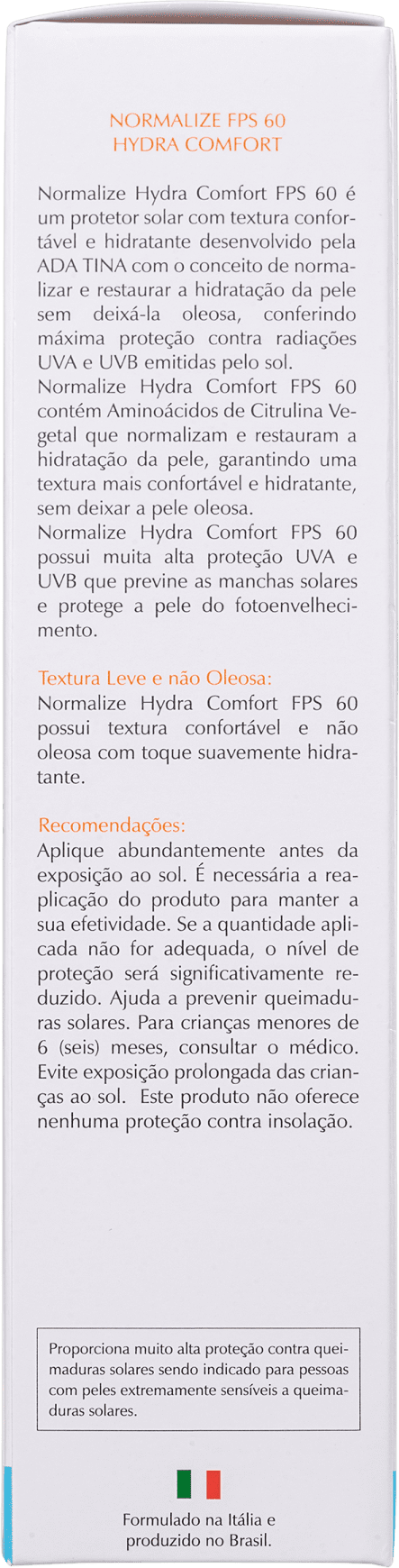 Ada Tina Normalize Solar Hydra Comfort FPS 60 - Protetor Solar 40ml