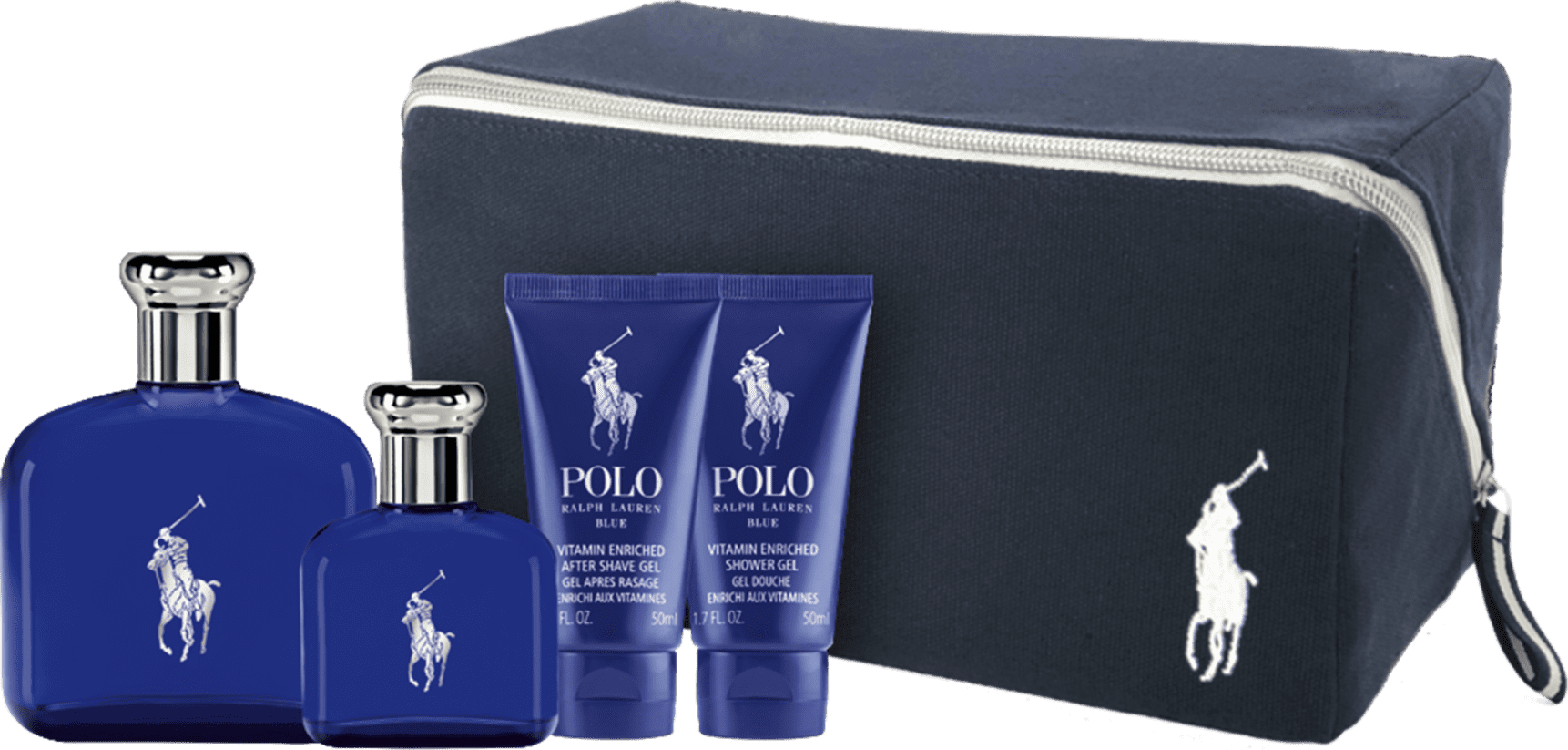 Kit Ralph Lauren Polo Blue Premium Eau de Toilette 125ml + Eau de Toilette 40ml + Gel de Banho 50ml + Pós-Barba 50ml