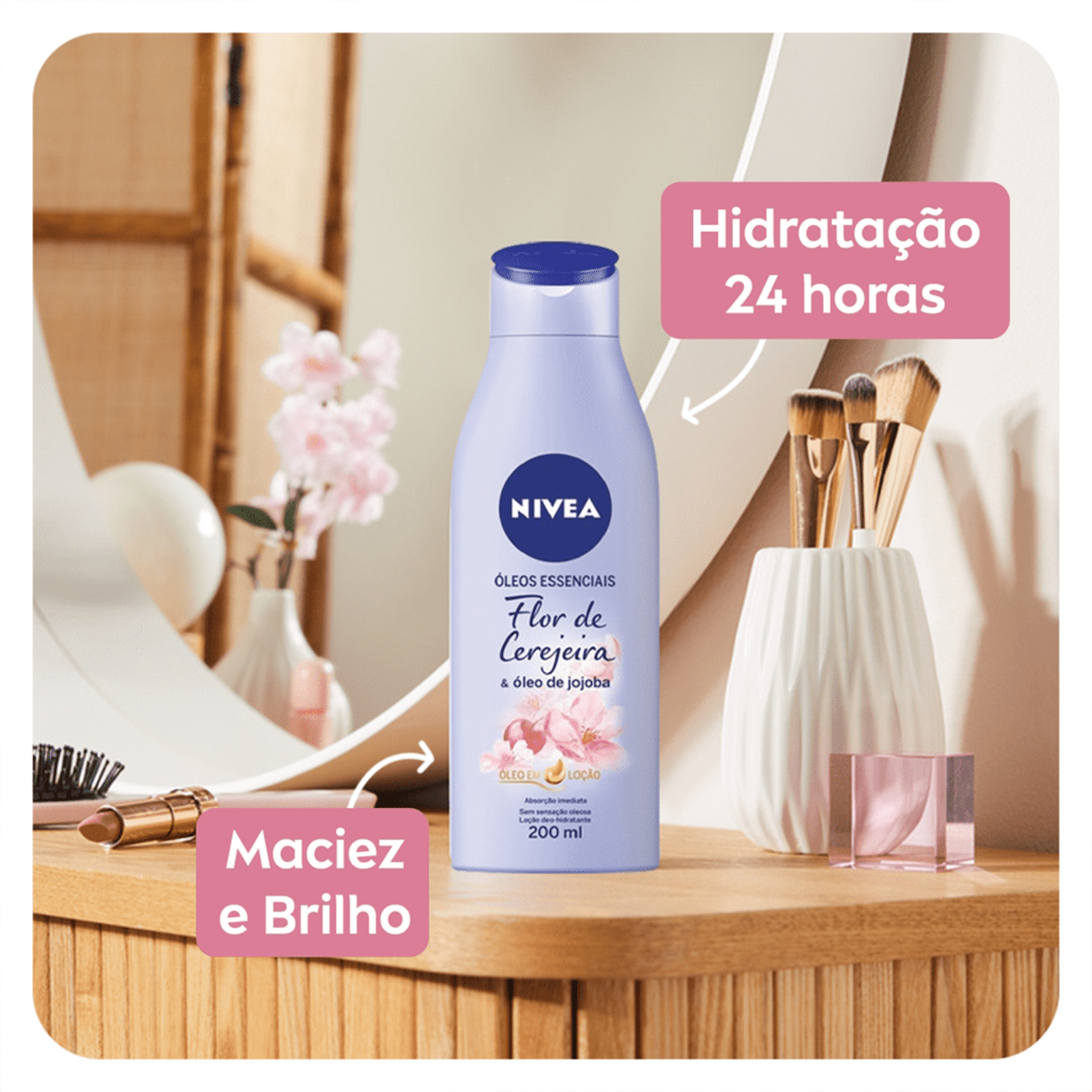 NIVEA Óleos Essenciais Flor de Cerejeira e Óleo de Jojoba - Loção Hidratante Corporal 200ml