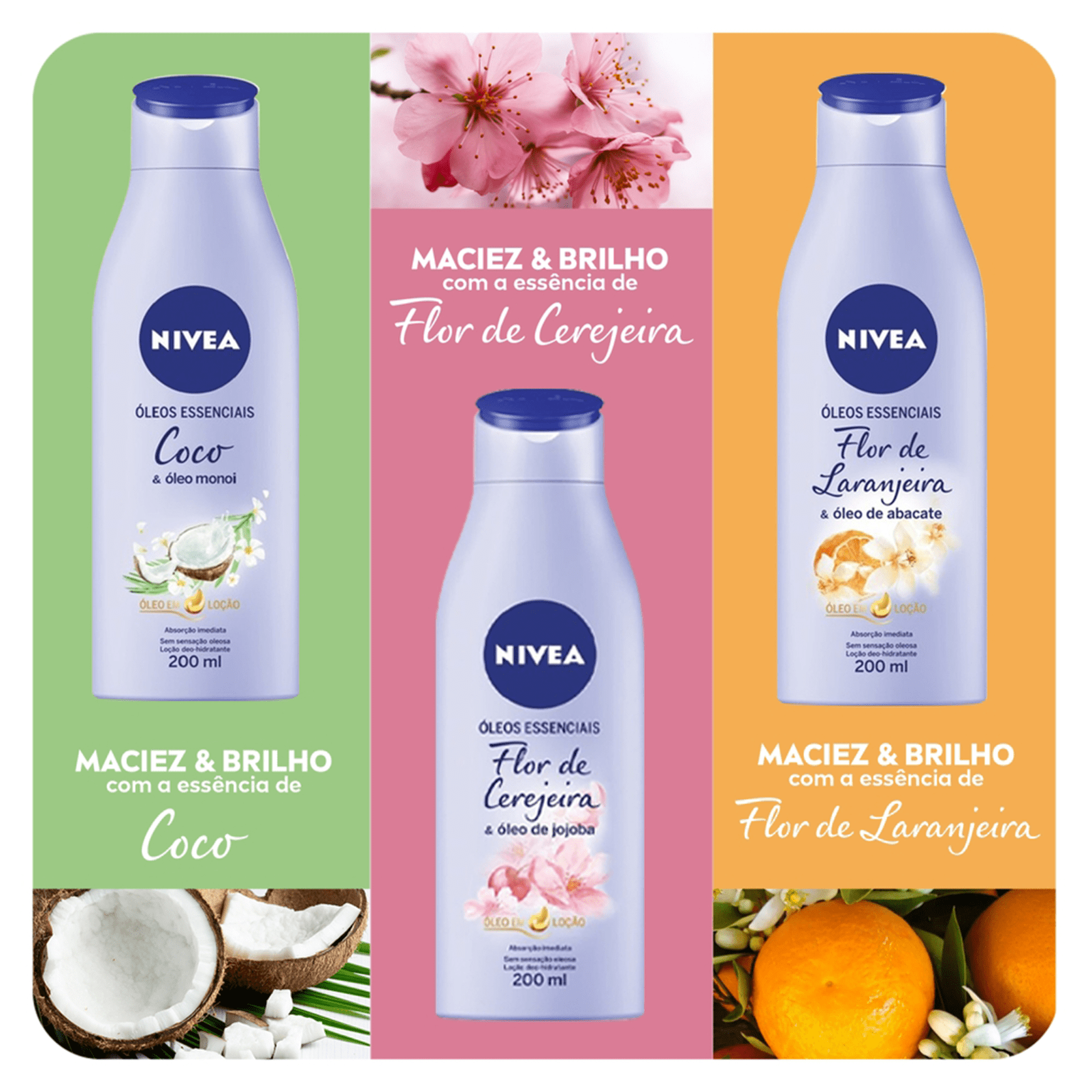 NIVEA Óleos Essenciais Flor de Cerejeira e Óleo de Jojoba - Loção Hidratante Corporal 200ml
