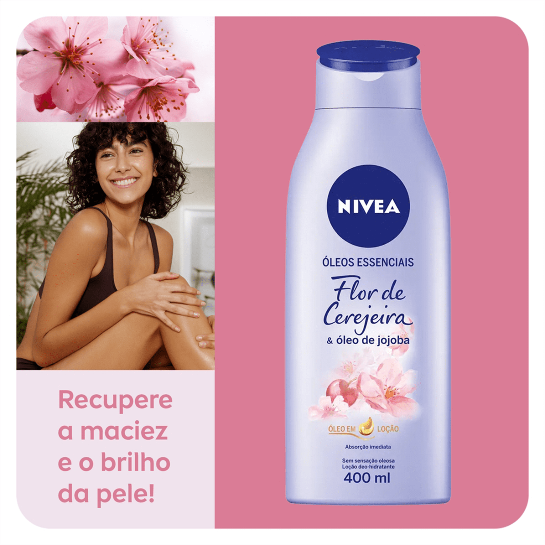 NIVEA Óleos Essenciais Flor de Cerejeira e Óleo de Jojoba - Loção Hidratante Corporal 400ml