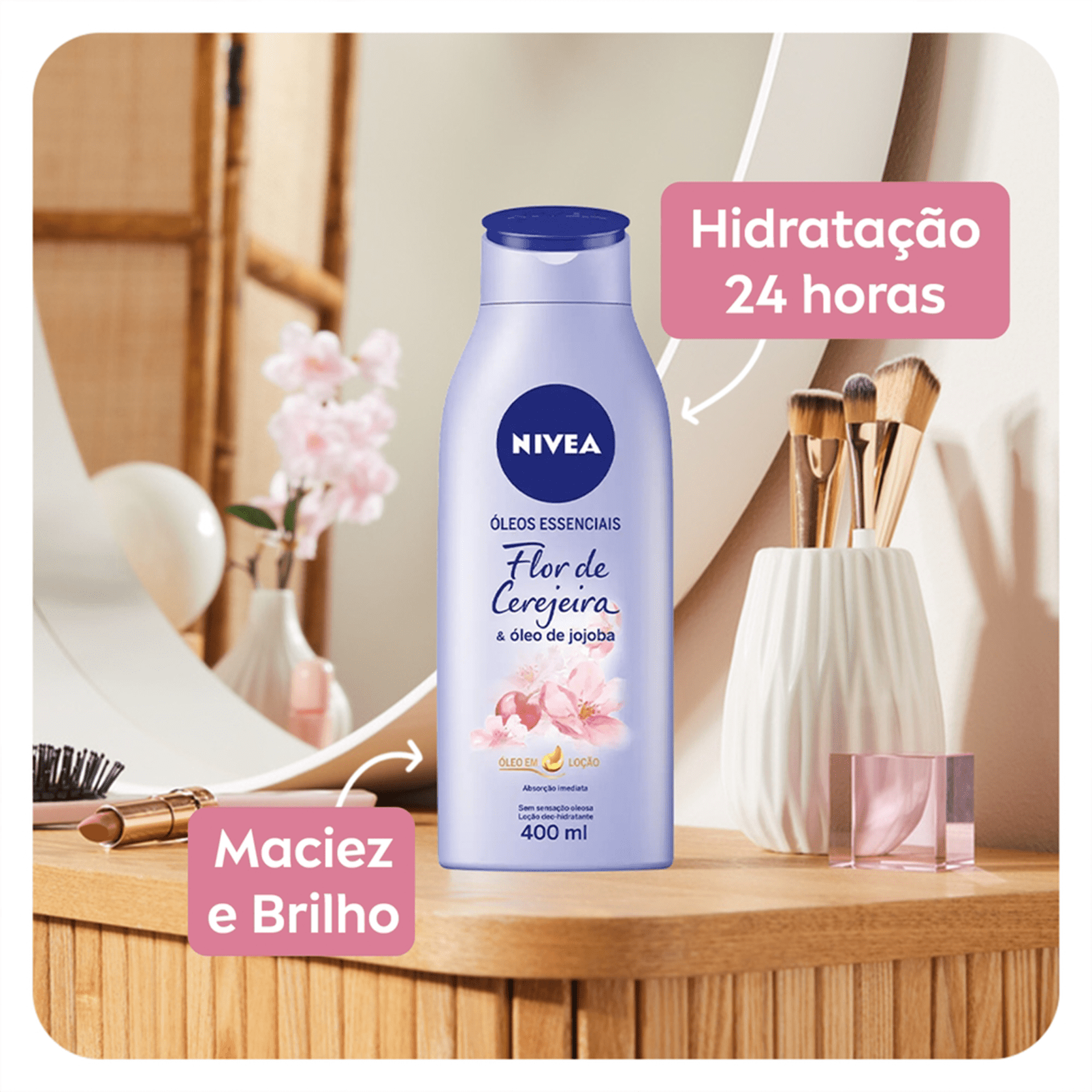 NIVEA Óleos Essenciais Flor de Cerejeira e Óleo de Jojoba - Loção Hidratante Corporal 400ml