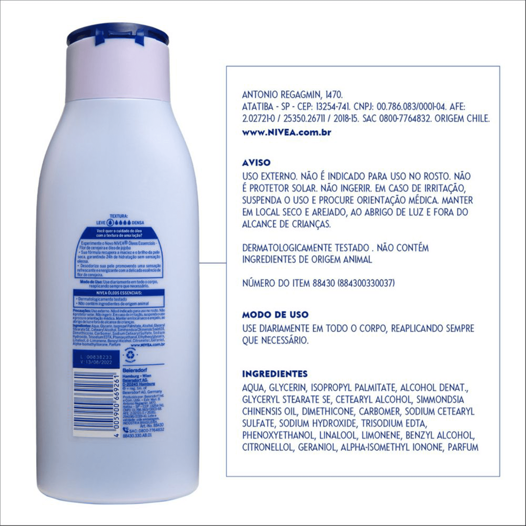 NIVEA Óleos Essenciais Flor de Cerejeira e Óleo de Jojoba - Loção Hidratante Corporal 400ml