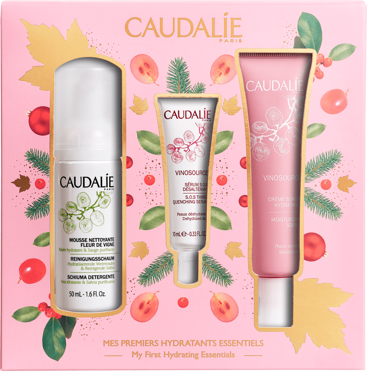 Kit Caudalie Vinosource - Creme Sorvete Hidratante 40ml + Sérum SOS 10ml + Espuma Limpeza 50ml
