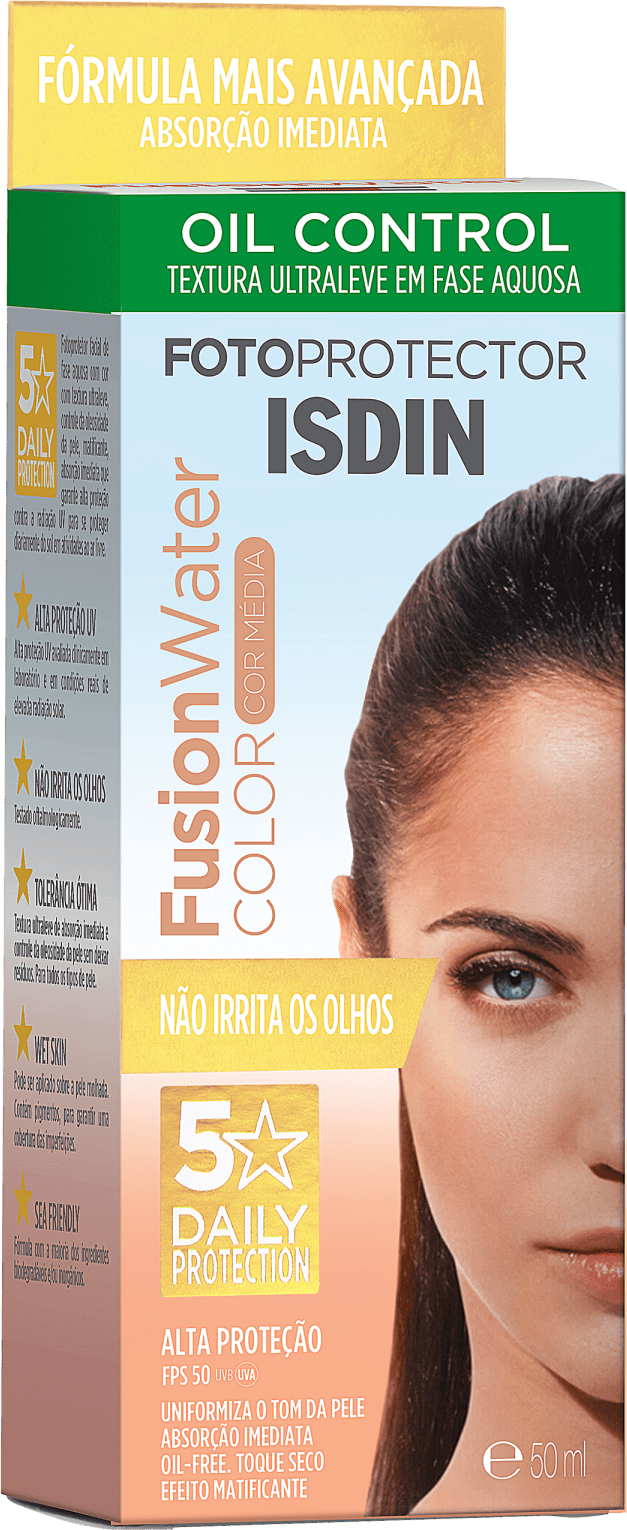 ISDIN Fotoprotector Fusion Water Color Oil Control FPS 50 Média - Protetor Solar com Cor 50ml