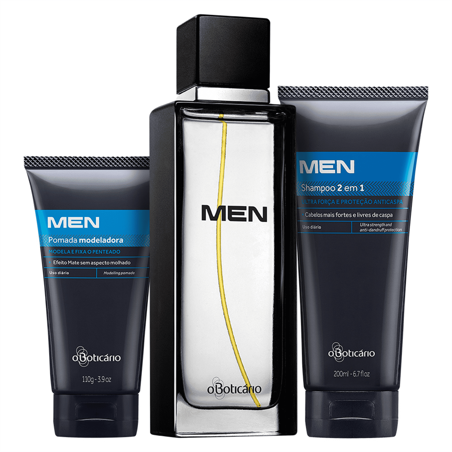 Combo Men: Desodorante Colônia 100ml + Shampoo 2 em 1 200ml + Pomada Modeladora 110g