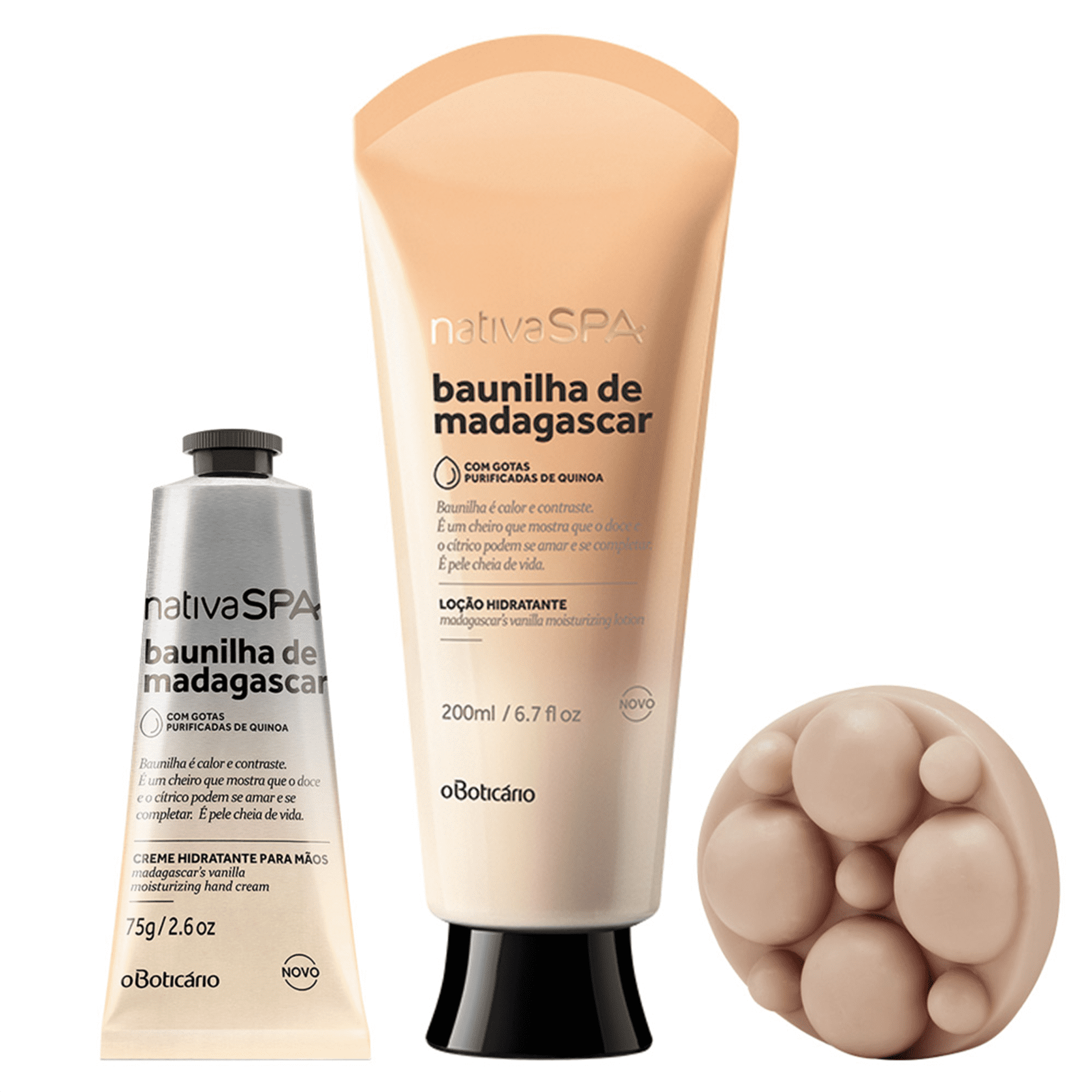 Combo Nativa Spa Baunilha De Madagascar: Loção Corporal 200 Ml + Creme Mãos + Sabonete Em Barra