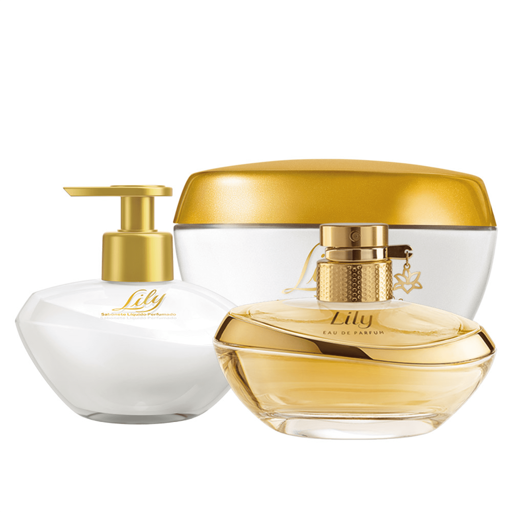 Combo Lily: Eau de Parfum + Creme Acetinado Hidratante Desodorante Corporal+ Sabonete Líquido Mãos