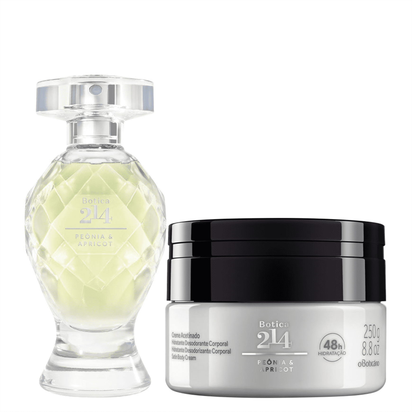 Combo Botica 214 Peônia & Apricot: Eau De Parfum 75ml + Creme Acetinado Desodorante Hidratante 250g