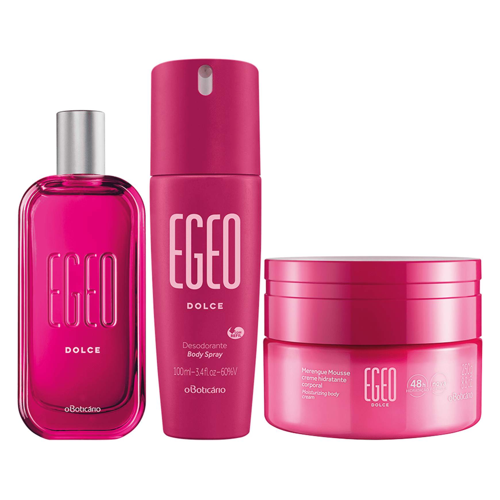 Combo Egeo Dolce: Desodorante Colônia 90ml + Merengue Hidratante Desodorante 250g + Body Spray 100ml