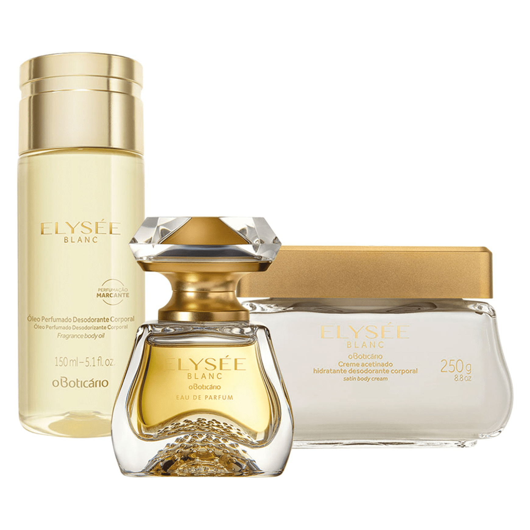 Combo Elysée Blanc: Eau de Parfum + Creme Acetinado Desodorante + Óleo Desodorante Corporal
