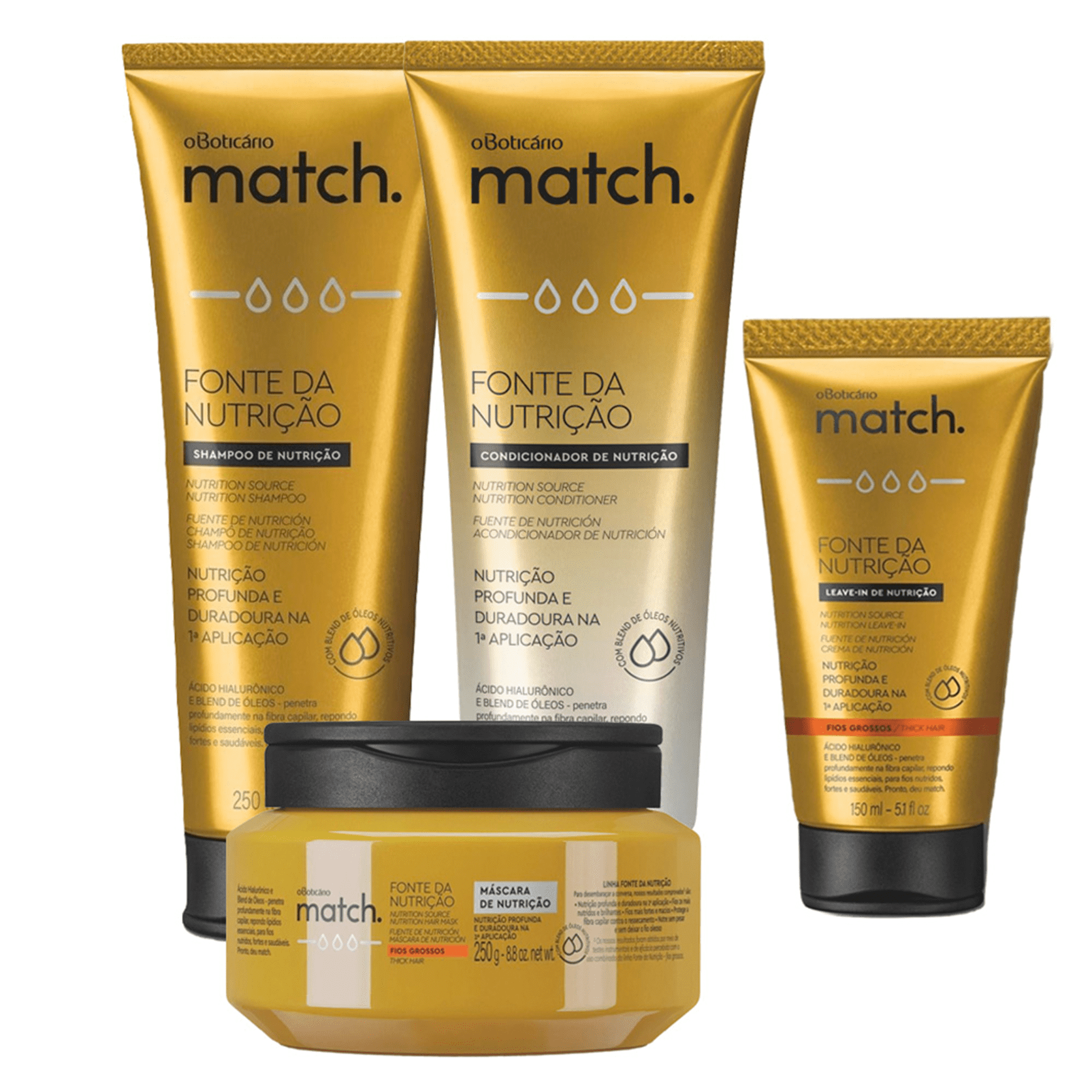 Combo Match Fonte da Nutrição Fios Grossos: Shampoo + Condicionador + Máscara Capilar + Creme para Pentear