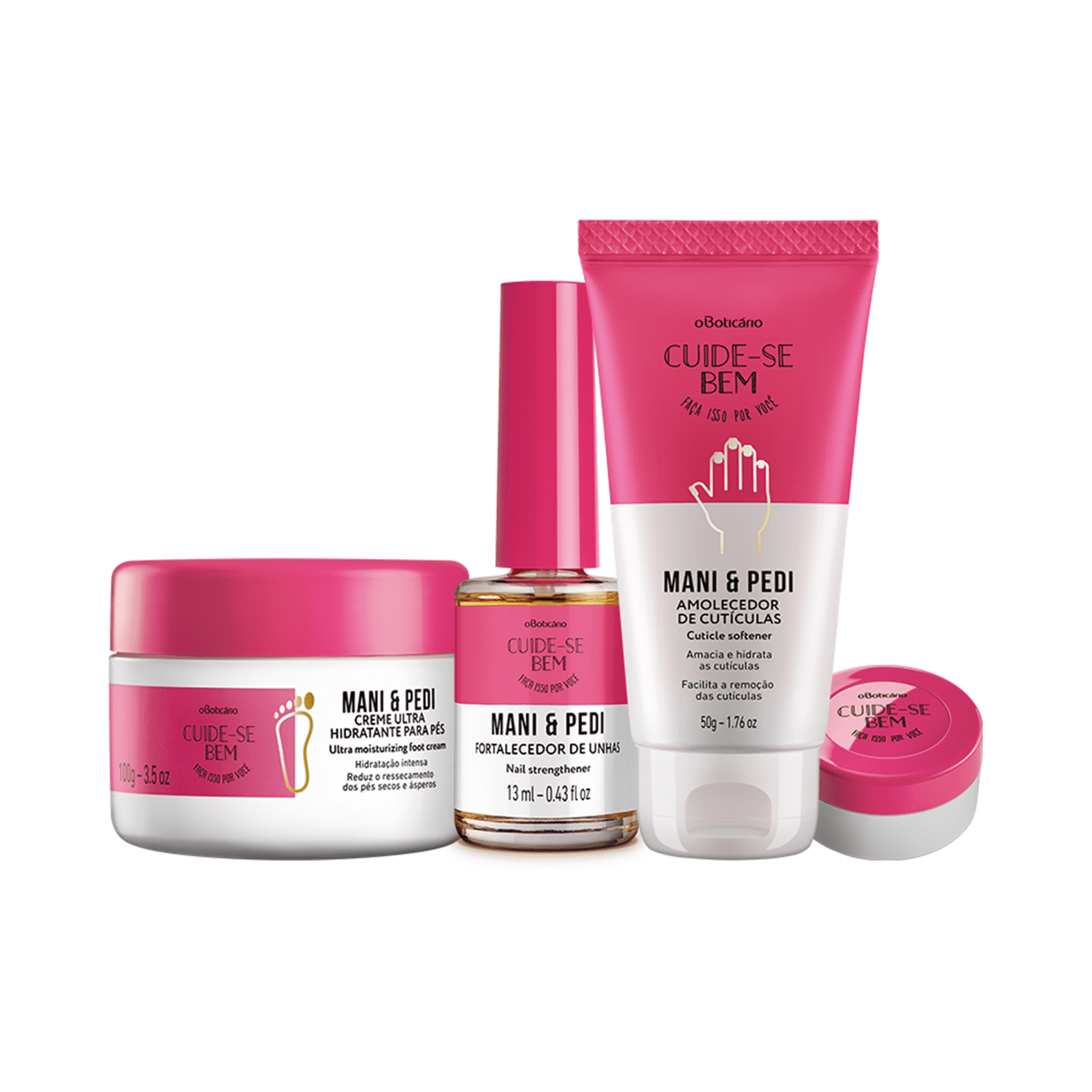 Combo Cuide-Se Bem Mani & Pedi: Creme Hidratante Para Pés + Amolecedor Para Cutícula + Hidratante Para Cutícula + Fortalecedor De Unhas