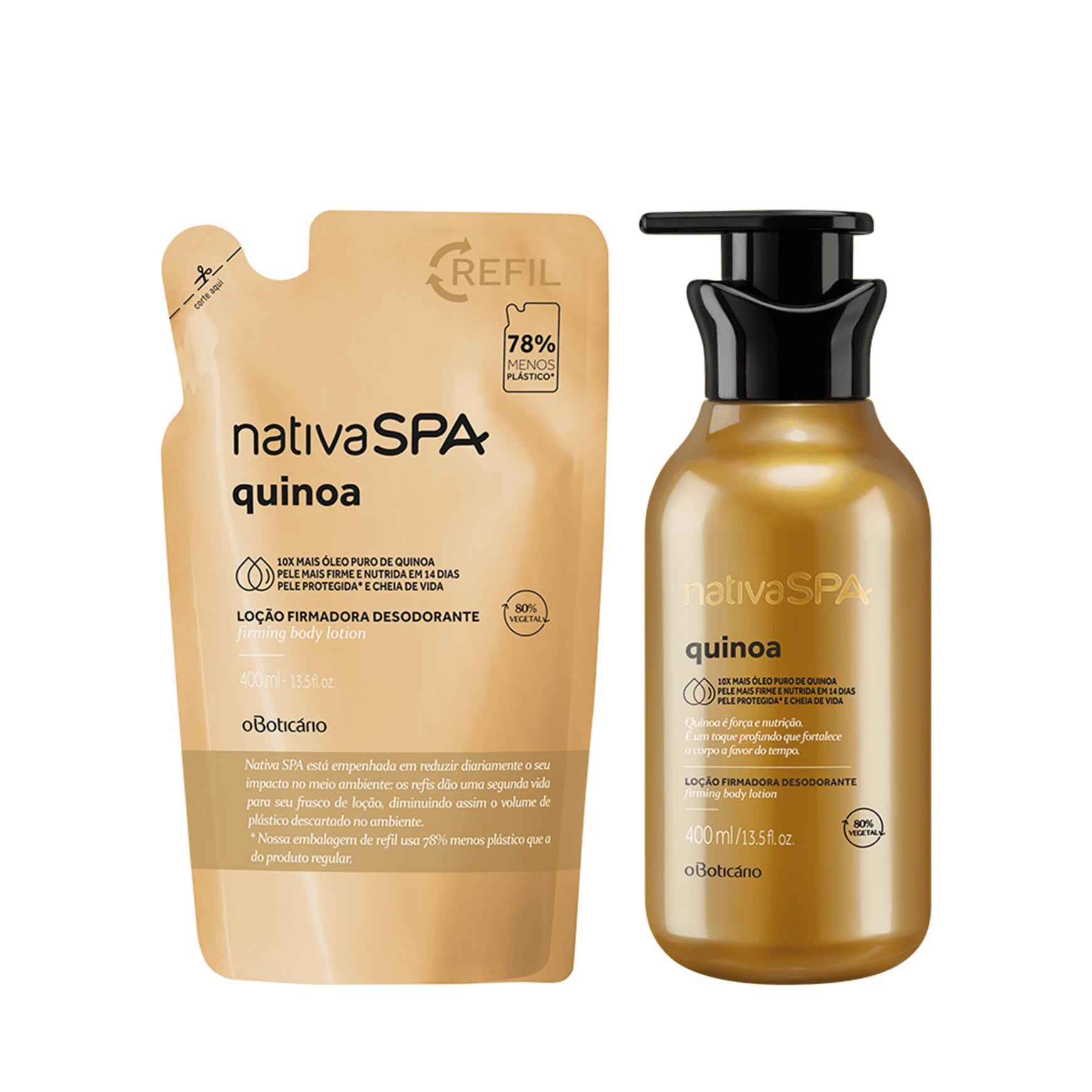 Combo Nativa Spa Quinoa: Loção Firmadora Corporal, 400ml + Refil Loção Firmadora, 400ml